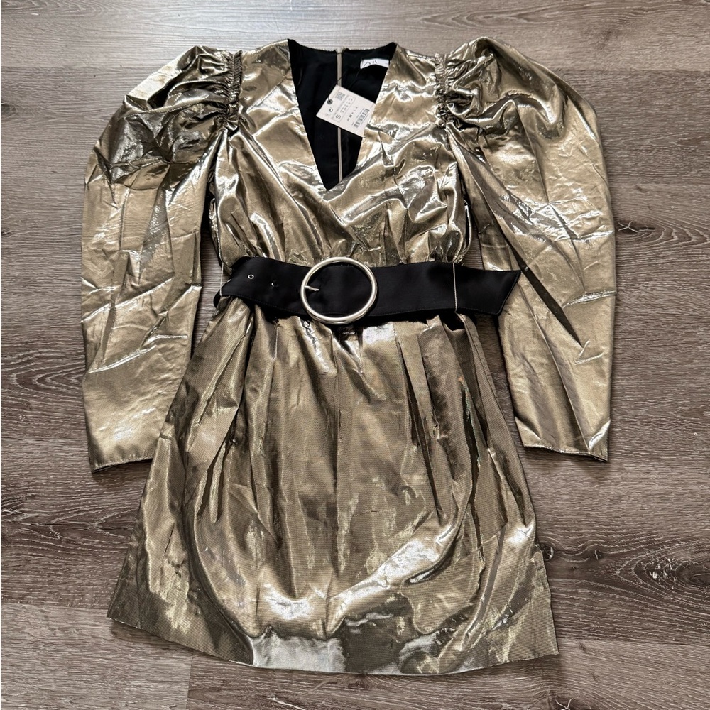 Zara Metallic Gold Dress with Belt